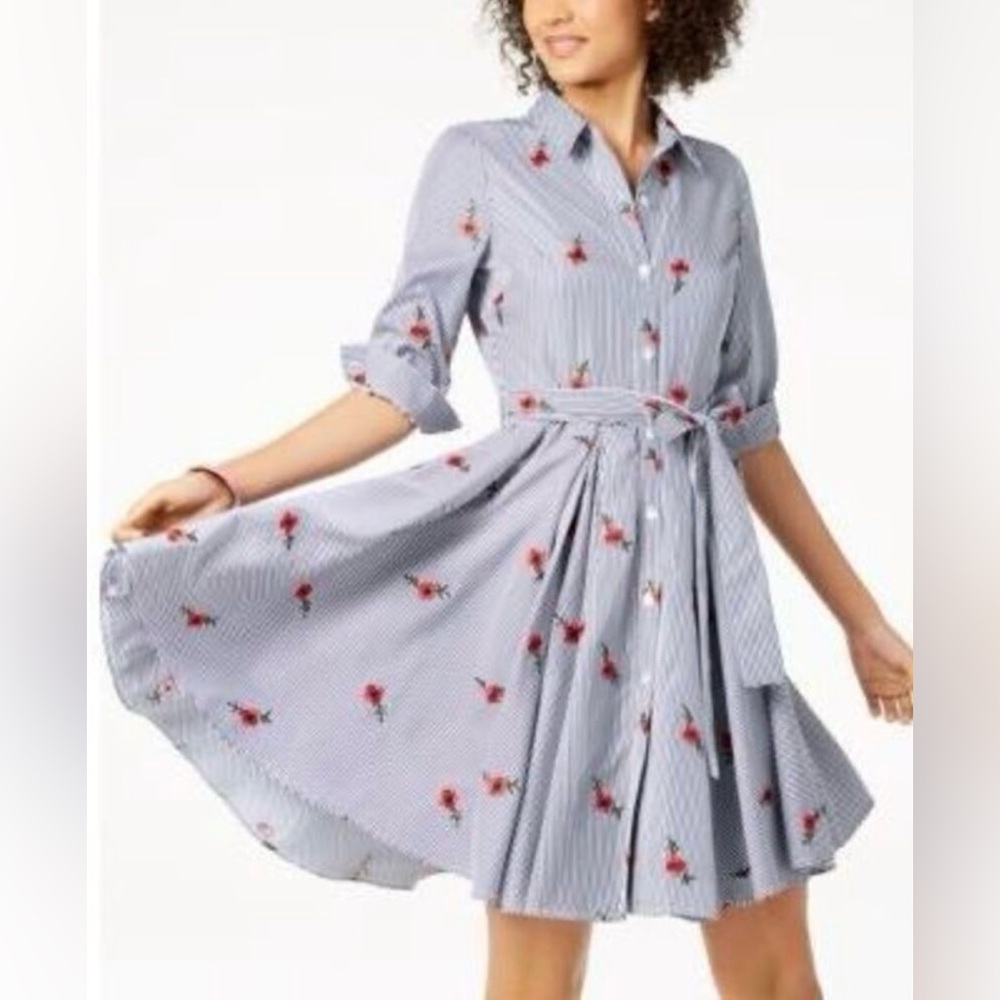 Betsey Johnson Floral Striped Shirt Dress, Size 10